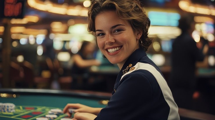 Live dealer at fortune88 slot operating a blackjack table with real cards and professional gaming setup
